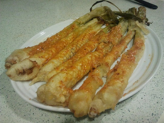 Calçots en tempura, resultat final de la recepta
